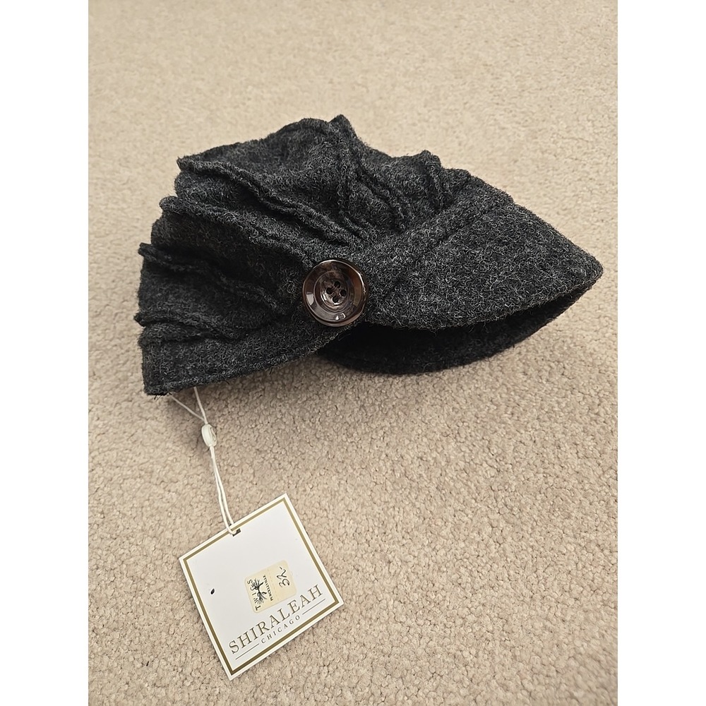 Shiraleah Wool Hat Grey Charcoal Button Detail Newsboy Cabbie New NWT Geri Cap